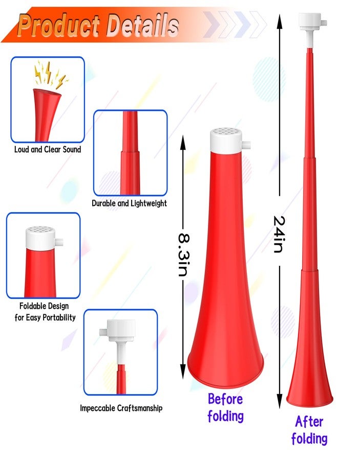 Ouffun Collapsible Stadium Horn 24 Inch Vuvuzela Plastic Trumpet Horn Blow Horn Noisemakers Loud Sound Soccer Horn Cheer Horn for Sporting Events Graduation Games School Party Supplies Favors Accessories - Image 3